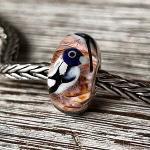 TROLLBEADS Blue Black Bird on Coral Pink RARE Unique LAA 925S NEW! Adorable